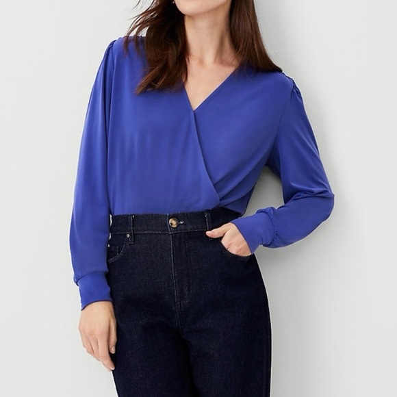 Ann Taylor Blouson Knit Wrap Top Large - Picture 1 of 5